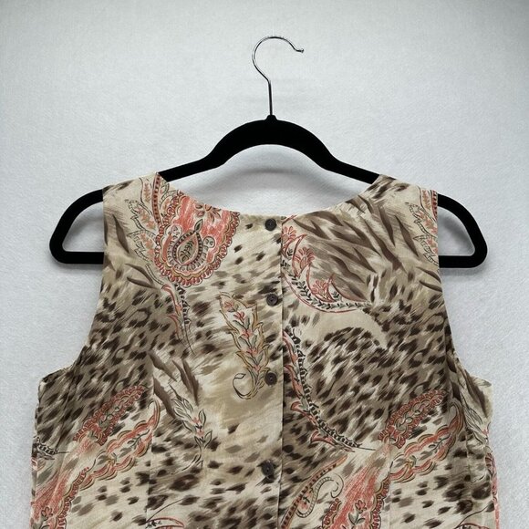 Charter Club Top Womens 8 Cheetah Paisley Print Back Button Shell Silk Beige - Picture 5 of 10